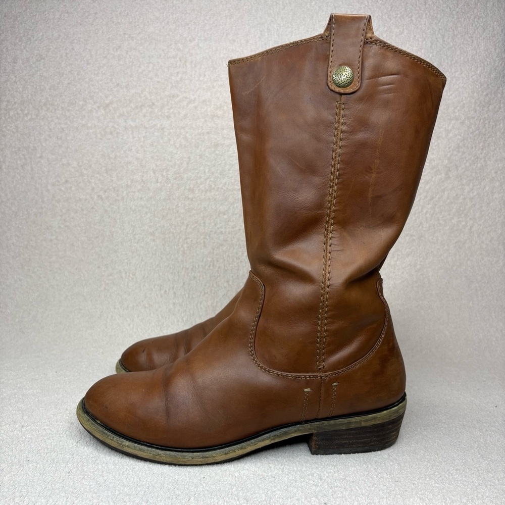 Kate Preston Jessie Leather Western Boots Women 8.5 Brown Pull On Faux Fur Lined